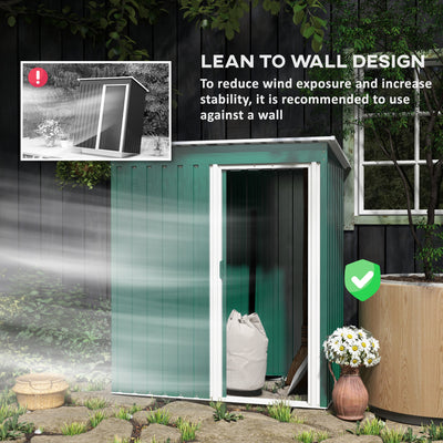Outsunny 5 x 3ft Garden Storage Shed with Sliding Door and Sloped Roof Outdoor Equipment Tool, Green 
