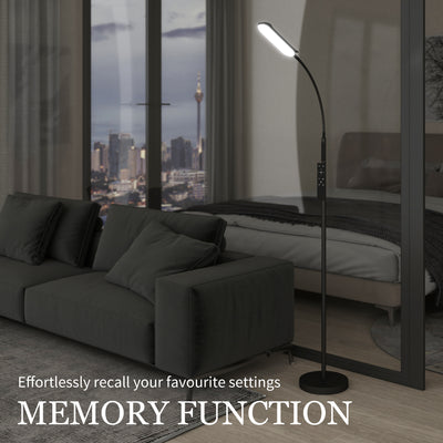 HOMCOM LED Floor Lamp, Standing Lamp with Remote & Touch Control, Stepless Dimmable Colours Temperature & Brightness, 360° Adjustable Gooseneck, 1 Hour Timer, Memory Function for Living Room, Black 