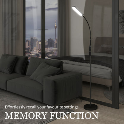 HOMCOM LED Floor Lamp, Standing Lamp with Remote & Touch Control, Stepless Dimmable Colours Temperature & Brightness, 360° Adjustable Gooseneck, 1 Hour Timer, Memory Function for Living Room, Black