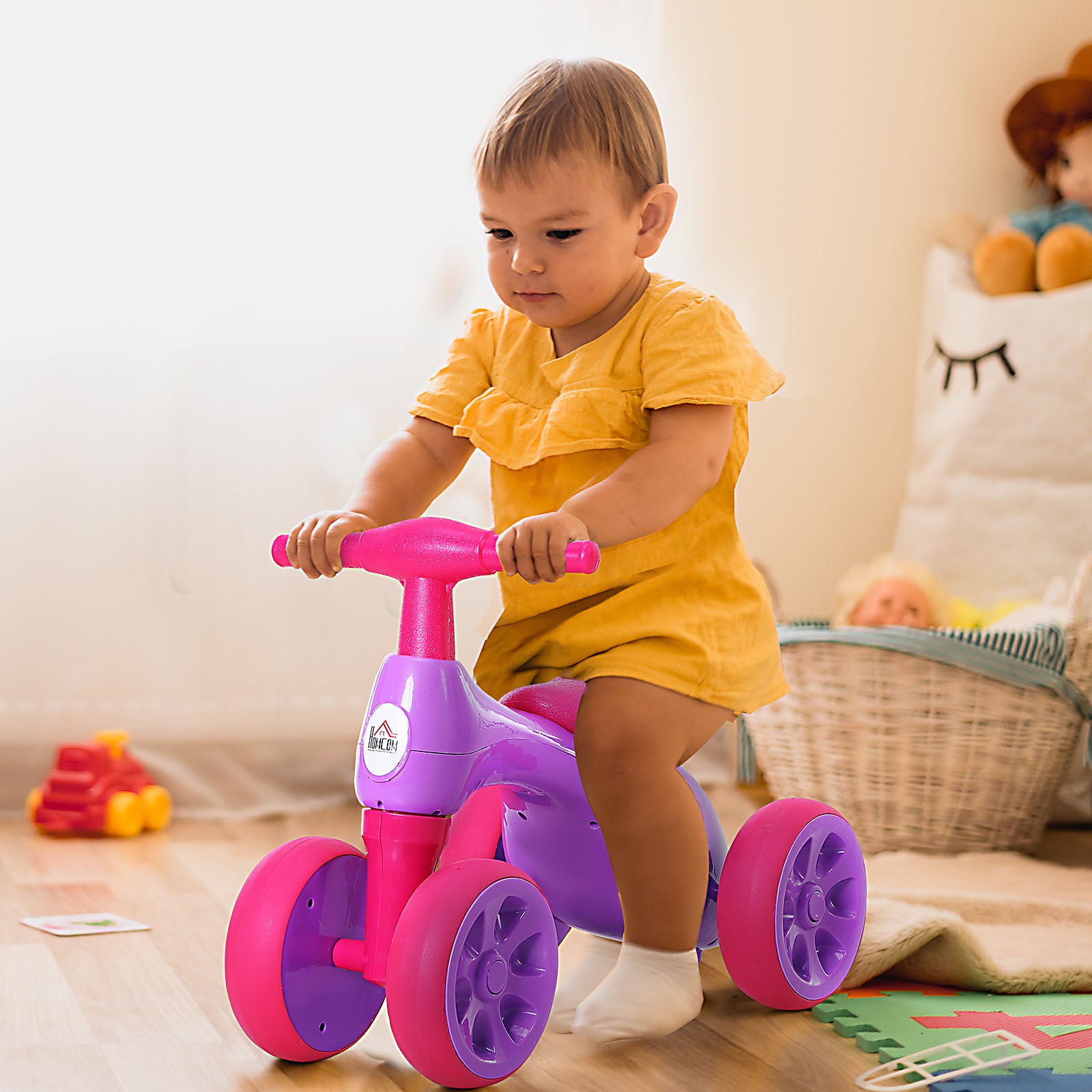 HOMCOM Baby Balance Bike Toddler Training Walker Smooth Rubber Wheels Ride on Toy Storage Bin Gift for Boys Girls Violet Fuchsia 