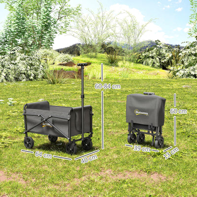 Outsunny 41L Festival Trolley on Wheels, Small Garden Folding Trolley Cart, 60kg Heavy Duty Collapsible Folding Wagon with Adjustable Handle and Carrying Bag for Beach, Camping, Festival, Grey 