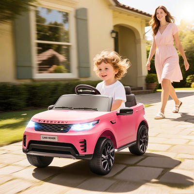 AIYAPLAY Land Rover Discovery Licensed 12V Kids Electric Car with Remote, 4 Wheel Suspension, Slow Start, Lights, Music, Pink 