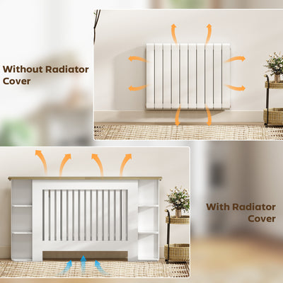 HOMCOM Radiator Cover with Open Storage Shelves, Vertical Slatted Cabinet Shelf Heater Cover for Living Room, Hallway, Large, White 