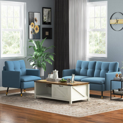 HOMCOM Modern Two Seater Sofa, Button Tufted Loveseat with Cushions and Steel Legs for Living Room, Guest Room, Dark Blue 