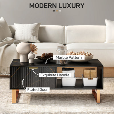 HOMCOM Elegant Marble Effect Storage Coffee Table - Black 