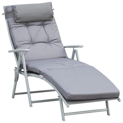 Outsunny Steel Frame Outdoor Garden Padded Sun Lounger w/ Pillow Grey 