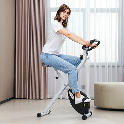 SPORTNOW Folding and Quiet Exercise Bike with 8-Level Magnetic Resistance and Heart Rate Sensor, for Home Gym, Black and White 