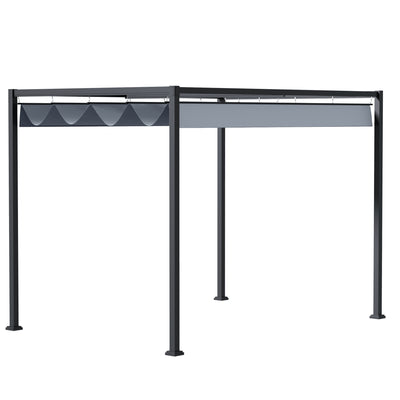 Outsunny 4 x 3(m) Metal Outdoor Pergola with Retractable Roof, Outdoor Gazebo Canopy Shelter with Drainage Holes for Garden, Patio, Lawn, Grey 