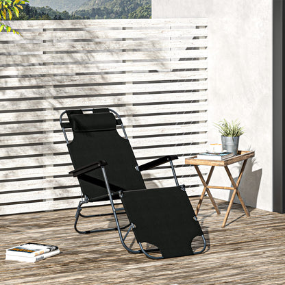 Outsunny Metal Frame 2 In 1 Sun Lounger w/ Pillow Black 