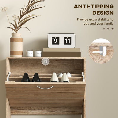 HOMCOM 12-Shoe Flip Drawer Storage Cabinet - Brown Wood-Effect 