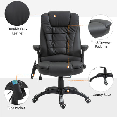 HOMCOM Executive Office Chair with Massage and Heat, High Back PU Leather Massage Office Chair with Adjustable Height, Black 