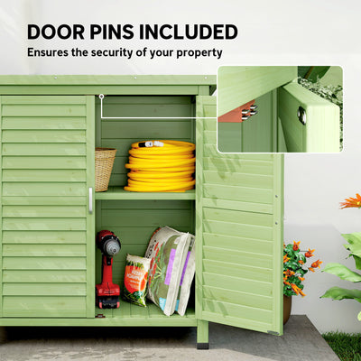 Outsunny Garden Shed Wooden Garden Storage Shed 2 Door Unit Solid Fir Wood Garage Tool Organisation Cabinet, 87L x 46.5W x 96.5Hcm, Green 