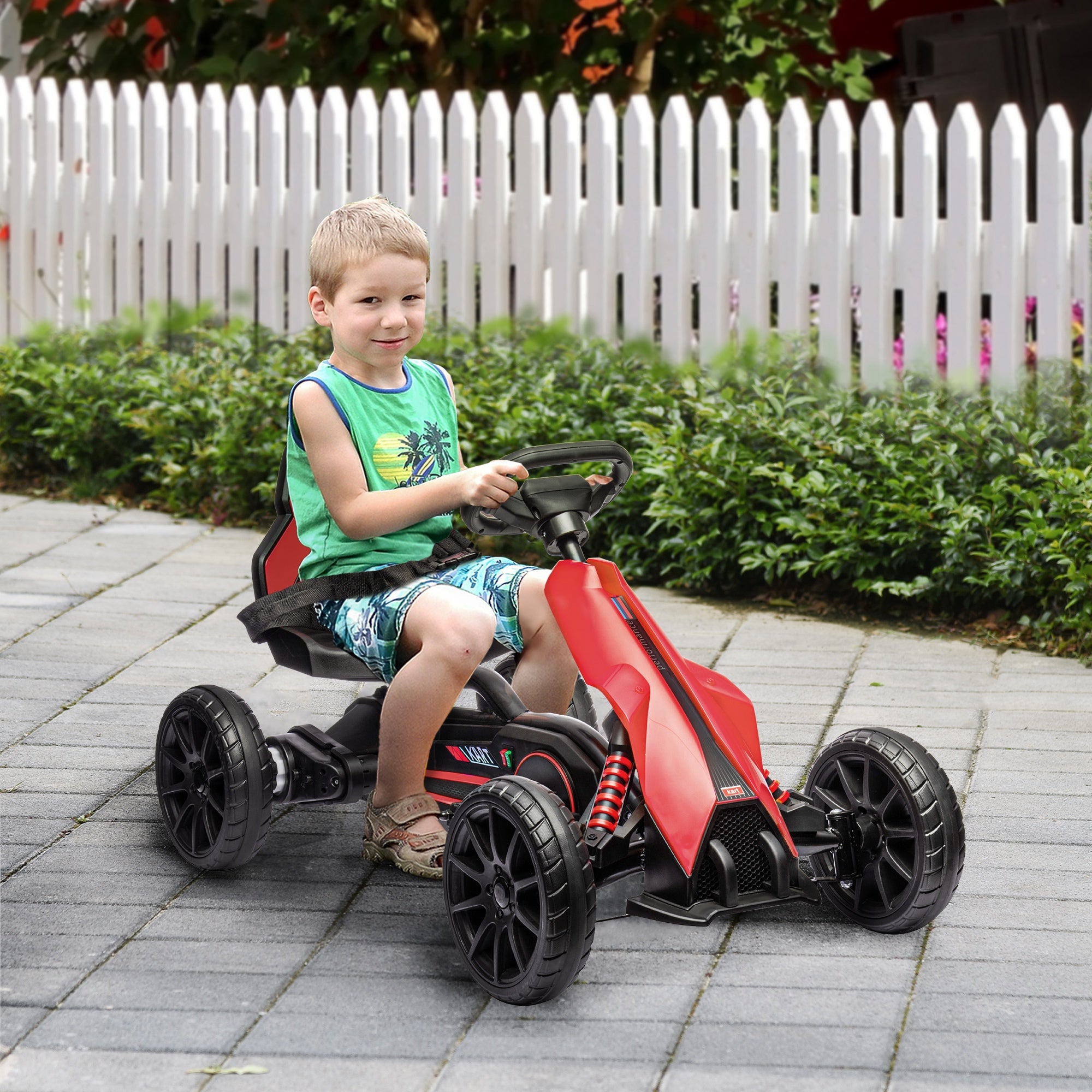 HOMCOM 12V Electric Go Kart for Kids, Ride-On Racing Go Kart with Forward Reversing, Rechargeable Battery, 2 Speeds, for Boys Girls Aged 3-8 Years Old - Red 