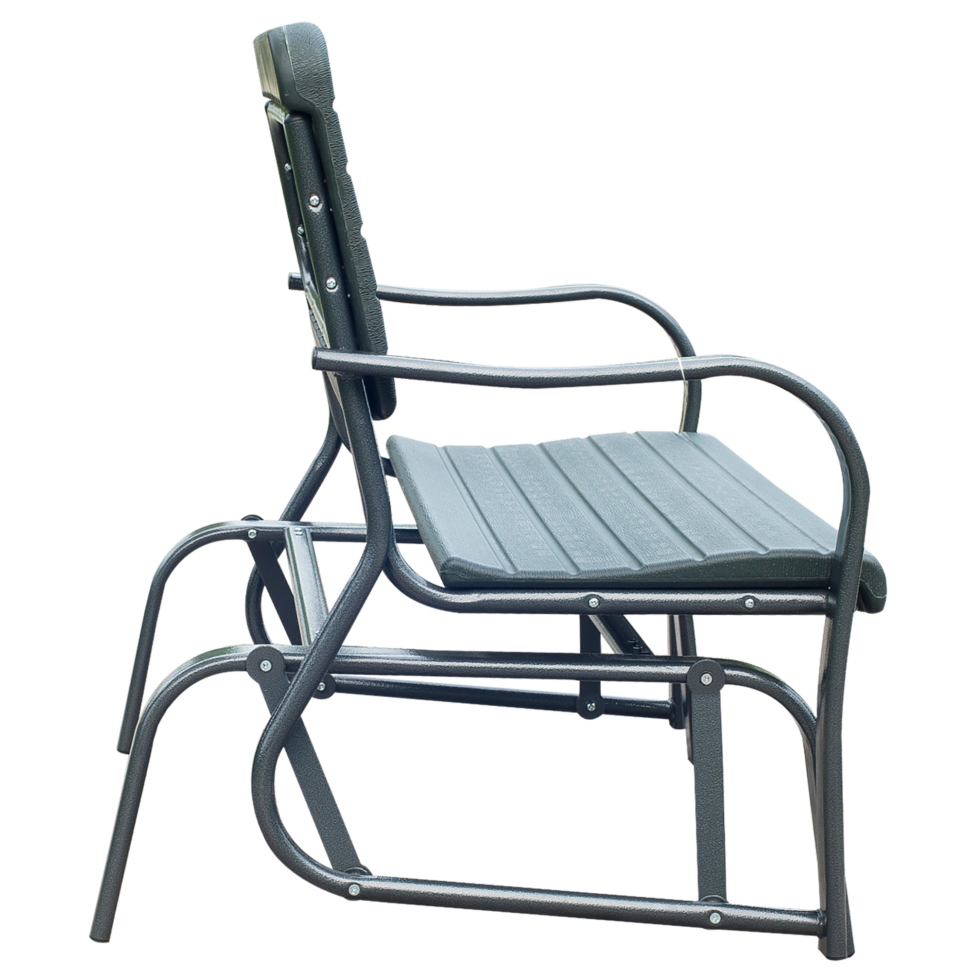Outsunny 2 Seats Garden Glider Bench, Metal Frame and HDPE Swing Loveseat, Porch Rocking Glider for 2 Person with High Back and Armrest, Dark Green 