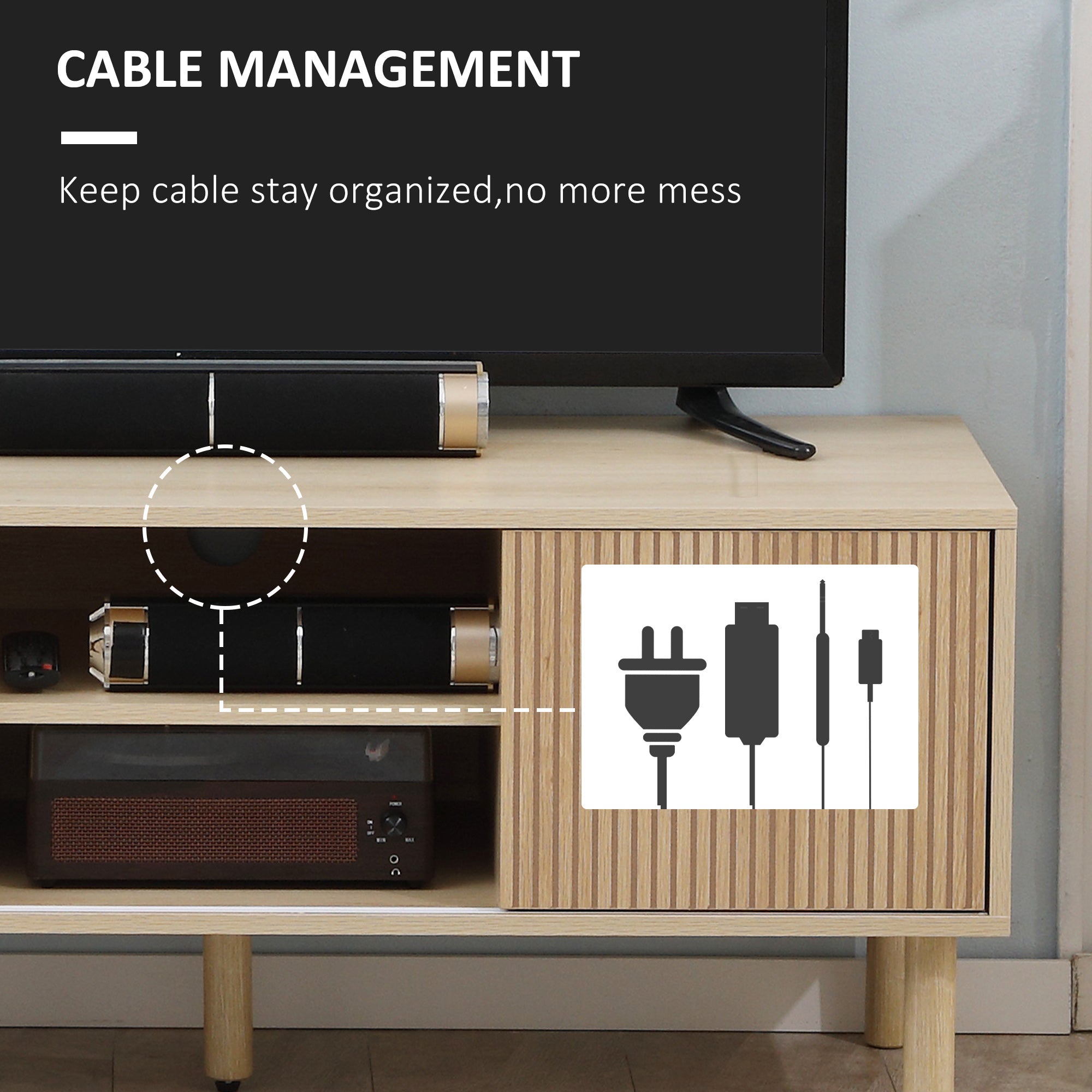 HOMCOM Sliding Door TV Cabinet Stand - Oak Wood-Effect 