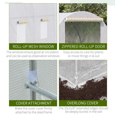 Outsunny 3.5 x 2 x 2 m Polytunnel Greenhouse, Walk-in Green House for Garden with Mesh Windows, Galvanised Steel Frame, White 