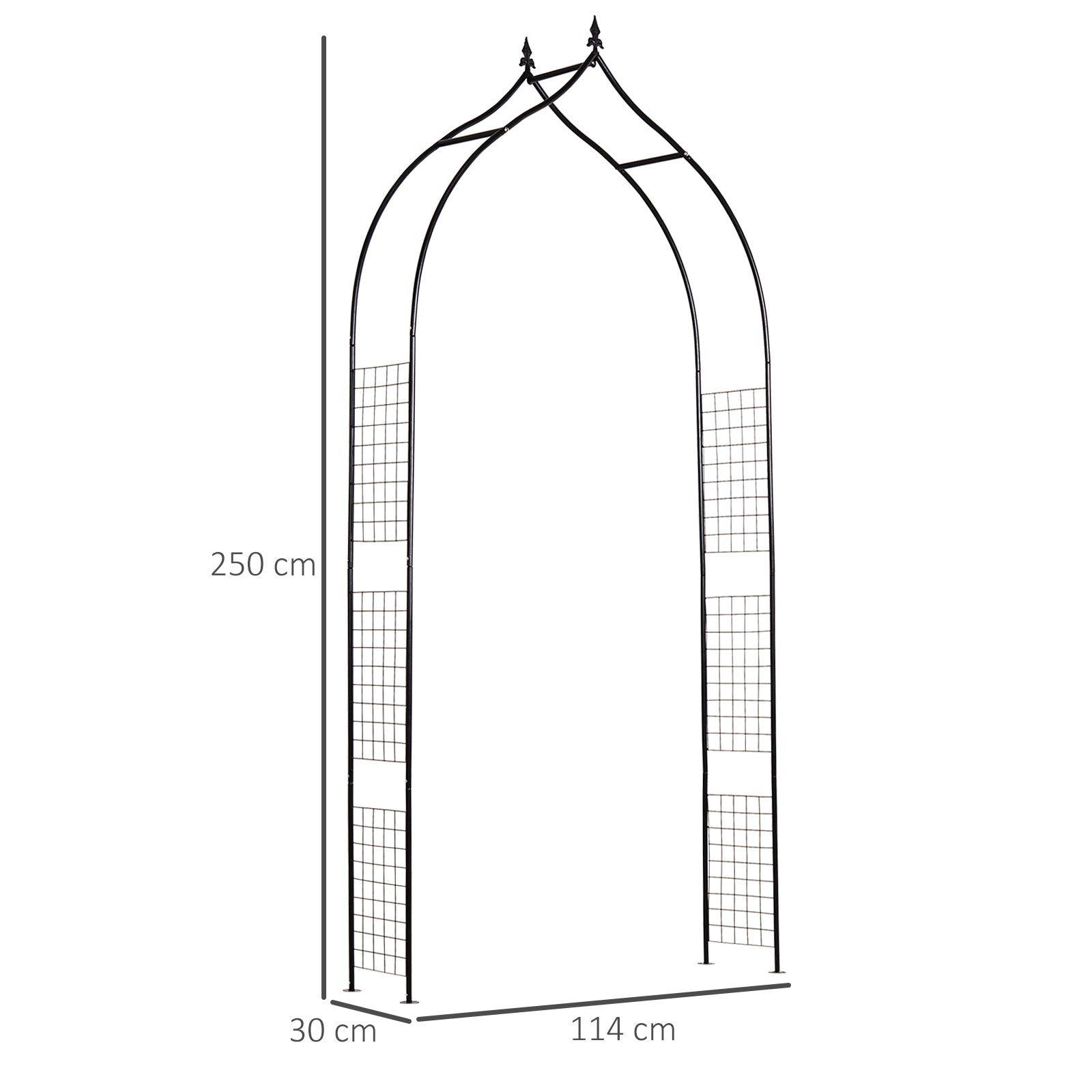 Outsunny Vintage Style Steel Garden Patio Outdoor Arbor & Trellis Arch Support Vines & Climbing Plants Garden Decoration - Black 2.5H m 