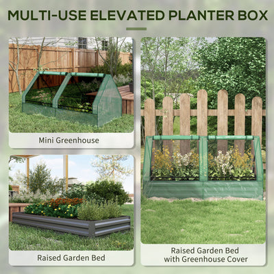 Outsunny Metal Planter Box with Cover, Raised Garden Bed with Greenhouse, for Herbs and Vegetables, Green and Dark Grey 