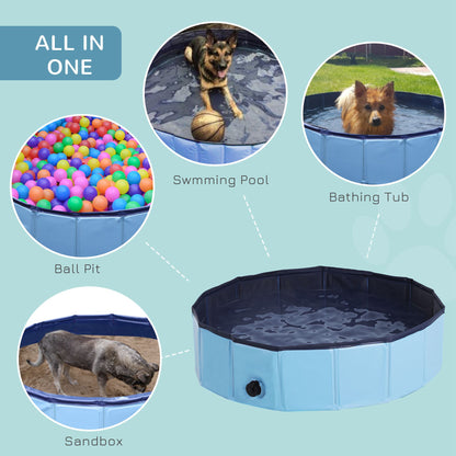 PawHut Foldable Dog Paddling Pool Pet Cat Swimming Pool Indoor/Outdoor Collapsible Summer Bathing Tub Shower Tub Puppy Washer (Φ80 × 20H cm, Blue) 