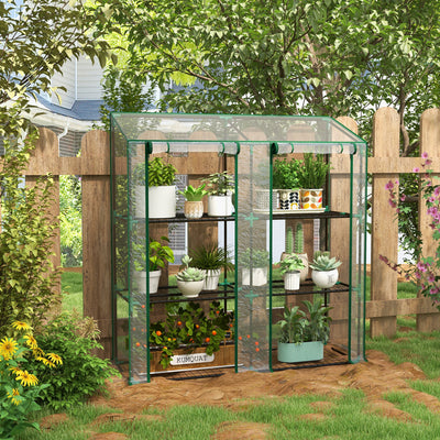 Outsunny 46 x 143cm Mini Lean-To Greenhouse, with Three Inner Shelves 