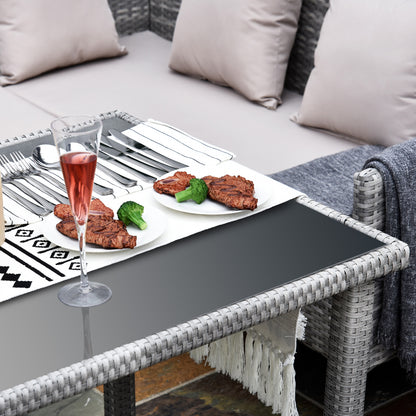 Outsunny 6-Seater Rattan Dining Set Sofa Table Footstool Outdoor w/ Cushion Garden Furniture 