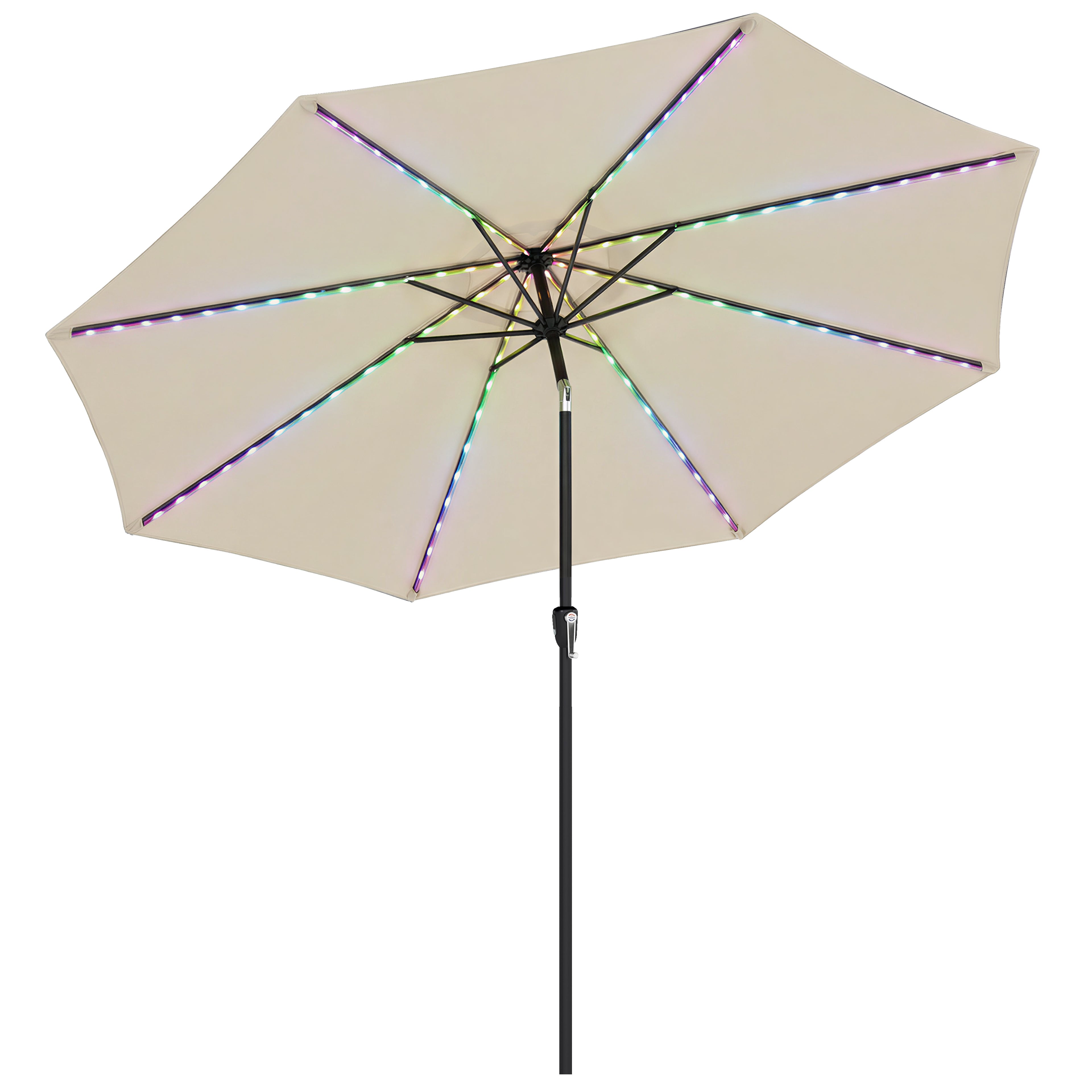 Outsunny 3 m Garden Parasol Umbrella with 112 Solar Powered LED Lights, Patio Umbrella with Crank Handle, Beige 