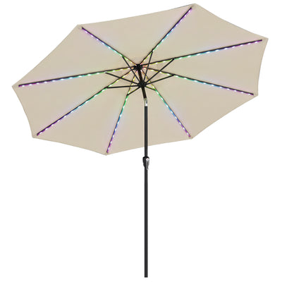 Outsunny 3 m Garden Parasol Umbrella with 112 Solar Powered LED Lights, Patio Umbrella with Crank Handle, Beige 