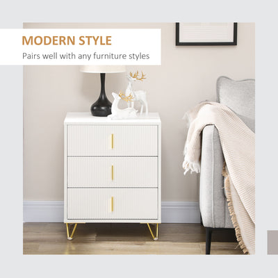 HOMCOM Elegant Chest of Three Drawers - White/Gold-Tone 