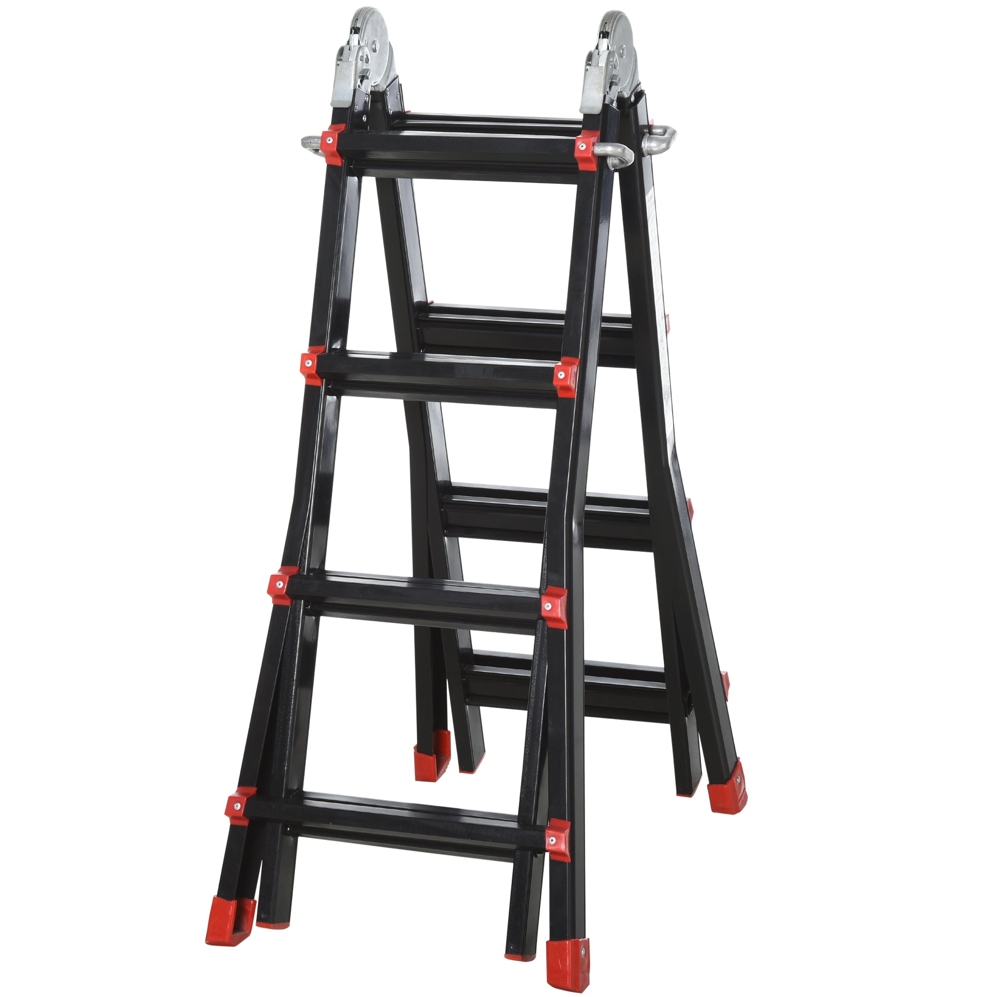 HOMCOM 4M Aluminium Duo Ladder Telescopic Herringbone Changeable Multi-Purpose w/ Non-Slip Steps Climbing DIY Platform Portable Workshop House Garden 