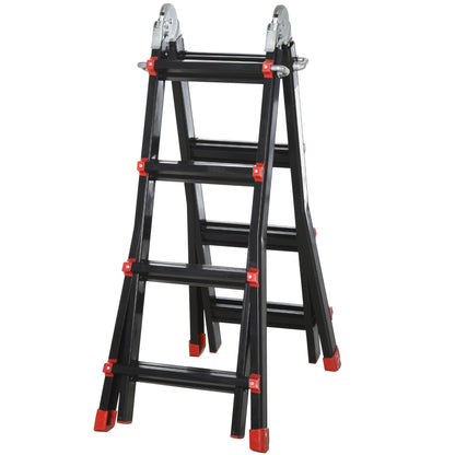 HOMCOM 4M Aluminium Duo Ladder Telescopic Herringbone Changeable Multi-Purpose w/ Non-Slip Steps Climbing DIY Platform Portable Workshop House Garden 
