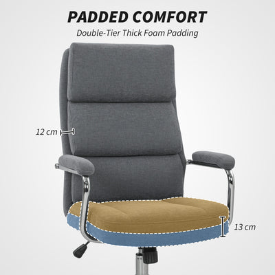 HOMCOM Executive Office Chair, Linen Fabric Computer Desk Chair with Double-Layer Back Cushion, Tilt Function, Height Adjustable for Home, Charcoal Grey 