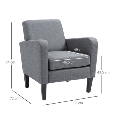 HOMCOM Modern Accent Chair, Occasional Chair with Rubber Wood Legs for Living Room, Bedroom, Grey 