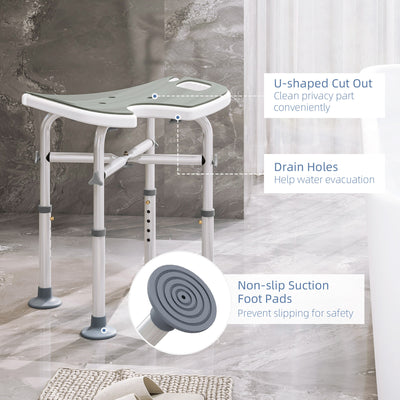 HOMCOM 39-51.5cm 'U' Seat Padded Shower Stool - Grey 