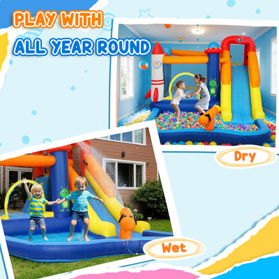 AIYAPLAY 5 in 1 Bouncy Castle for Children with 550W Blower, Water Slide, Splash Pool, Jumping Area, Climbing Wall, Cannon 