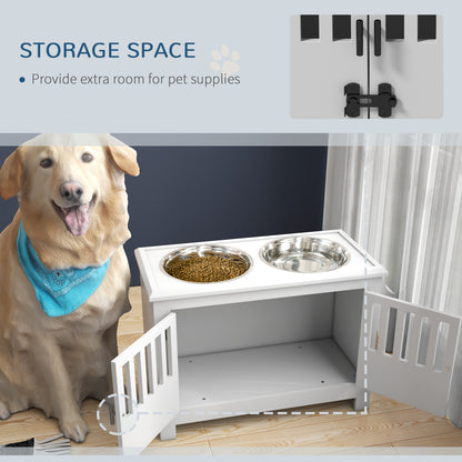 PawHut Raised Dog Bowls, Pet Feeding Station, with Storage, Food and Water Bowls, for Large Dogs - White 