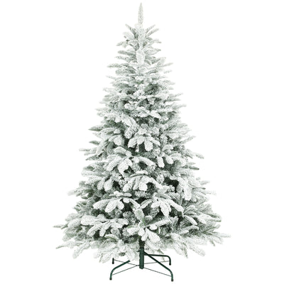 HOMCOM 6 ft Artificial Flocked Christmas Tree with 1182 Branches, Hinged Xmas Tree with Foldable Metal Stand, Easy Assembly for Home Office Decor 