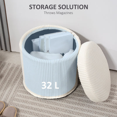 HOMCOM 40cm Round Storage Ottoman, Corduroy Footstool with Removable Lid and Legs, Vanity Stool for Living Room, Bedroom, Beige 
