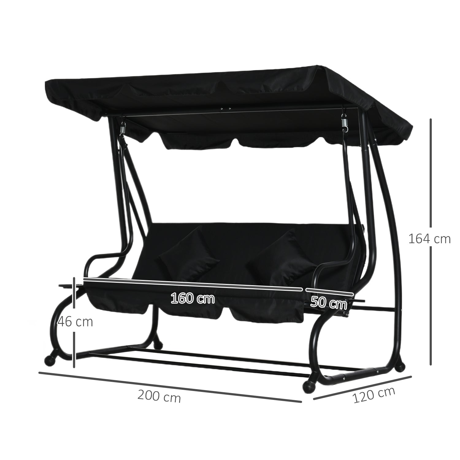 Outsunny Three-Seater Garden Swing Bed - Black 