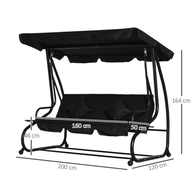 Outsunny Three-Seater Garden Swing Bed - Black 