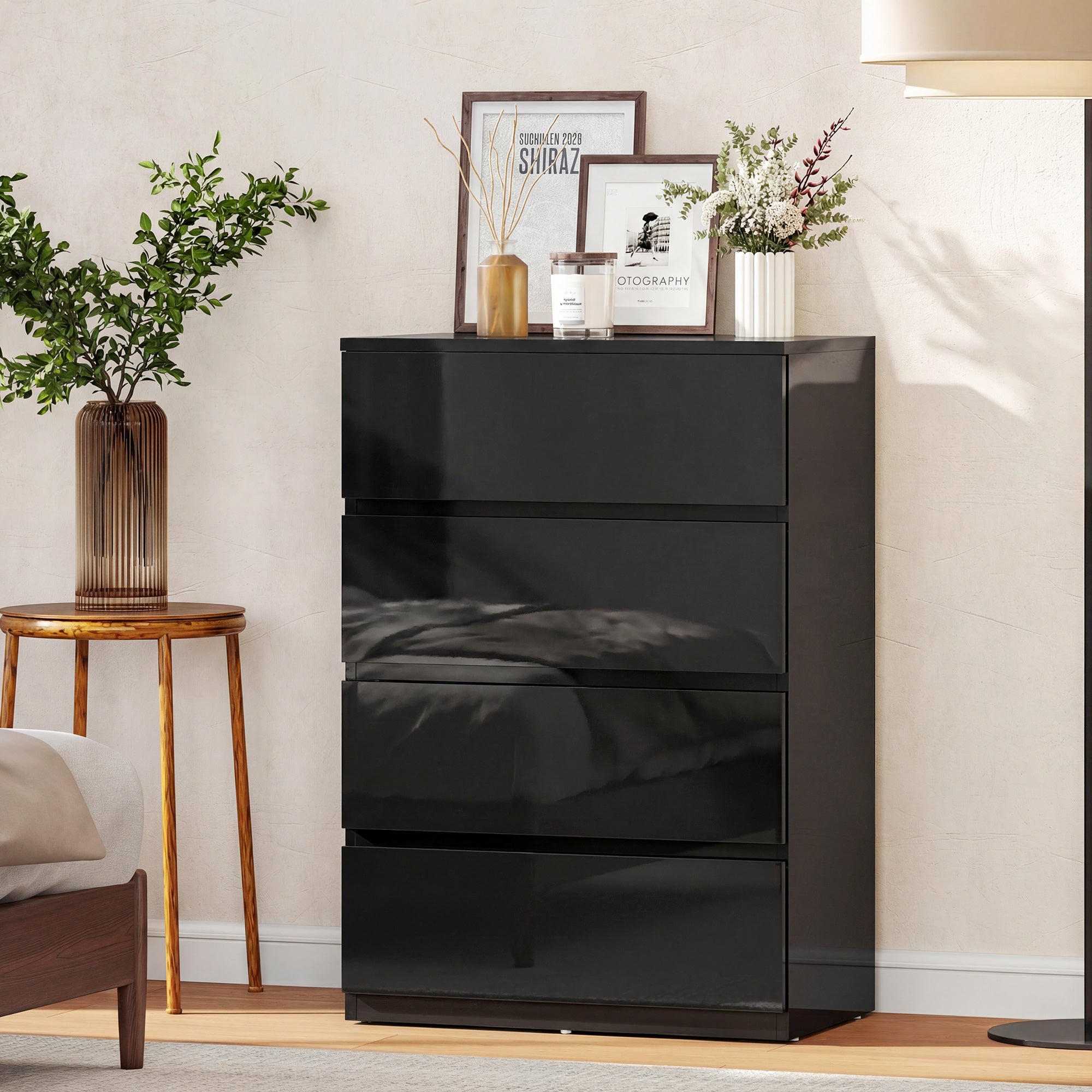 HOMCOM Chest of Drawers, 4-Drawer Storage Cabinets, Modern Dresser, Storage Drawer Unit for Bedroom 