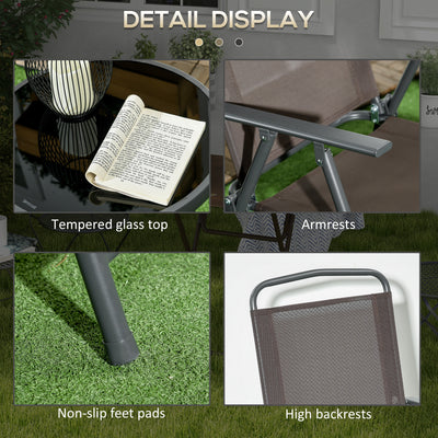 Outsunny Three-Piece Garden Seat Set, with Glass-Top Table - Brown 
