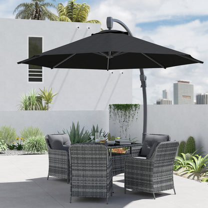 Outsunny 3(m) Garden Cantilever Parasol, Round Overhanging Umbrella with Crank Handle, Cross Base, Aluminium Frame and 360° Rotation, Banana Patio Umbrella for Outdoor Sun Shade, Black 