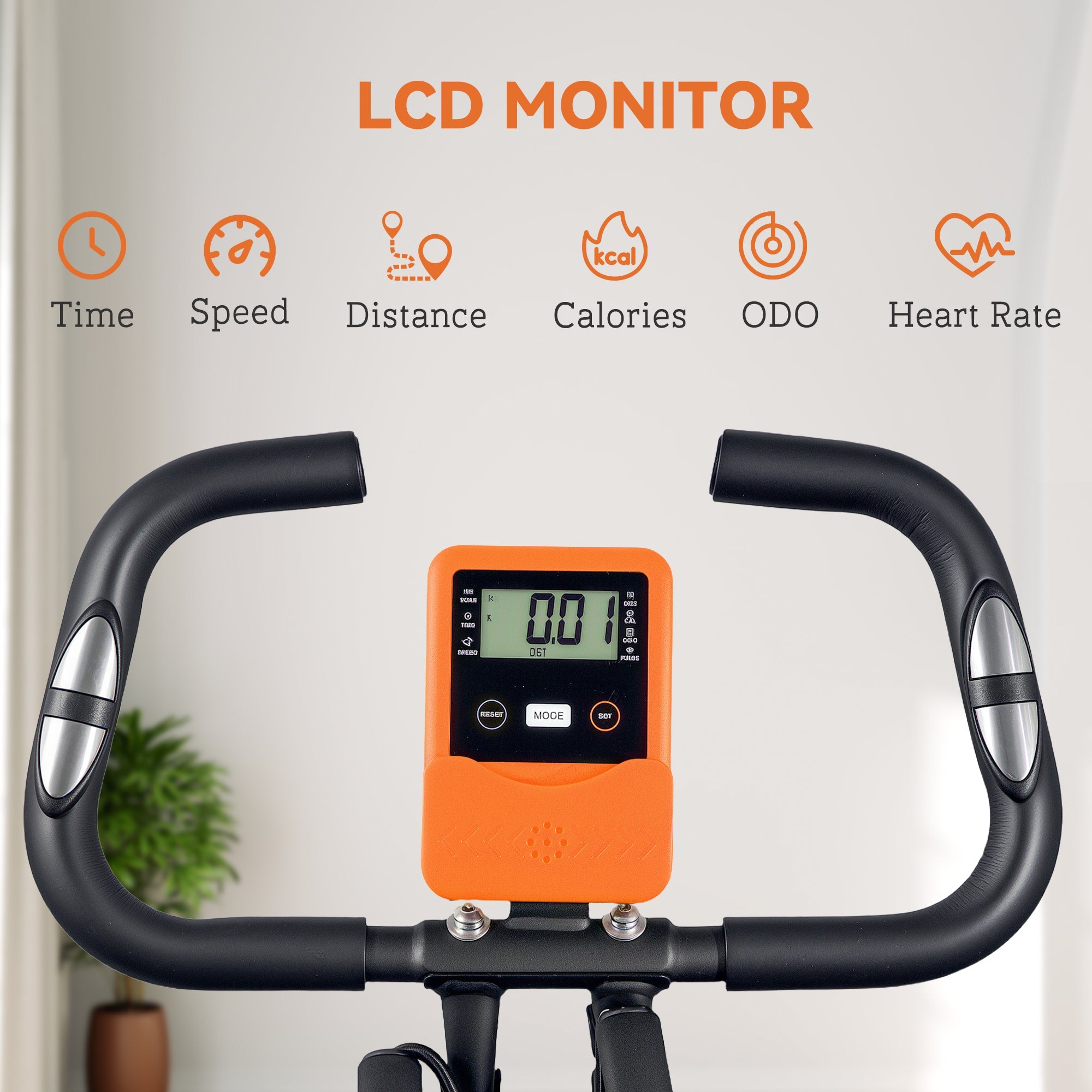 SPORTNOW 5-In-1 Folding Exercise Bike with Arm Workout Bands, Quiet 8-Level Magnetic Resistance Foldable Exercise Bike with LCD, Tablet Holder, Hand Pulse Sensor for Home Use Indoor Cycling, Orange 