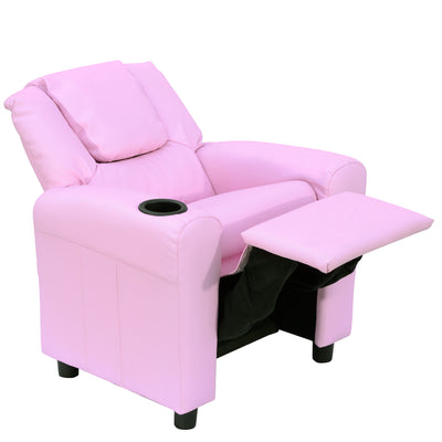 HOMCOM Kids Recliner Chair, PU Leather with Adjustable Backrest, Footrest, Padded Headrest, Pink 