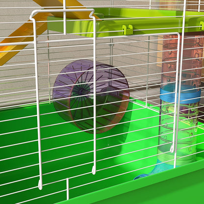 PawHut Hamster Cage w/ Water Bottle, Exercise Wheel, Tubes, Ramps - Green 