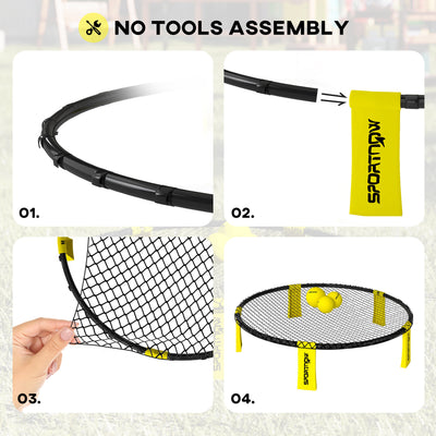 SPORTNOW Spike Ball Set, Mini Beach Games Set with Net, 3 Balls and Ball Pump, Portable with Carrying Bag for Outdoor Team Sports, Yellow 