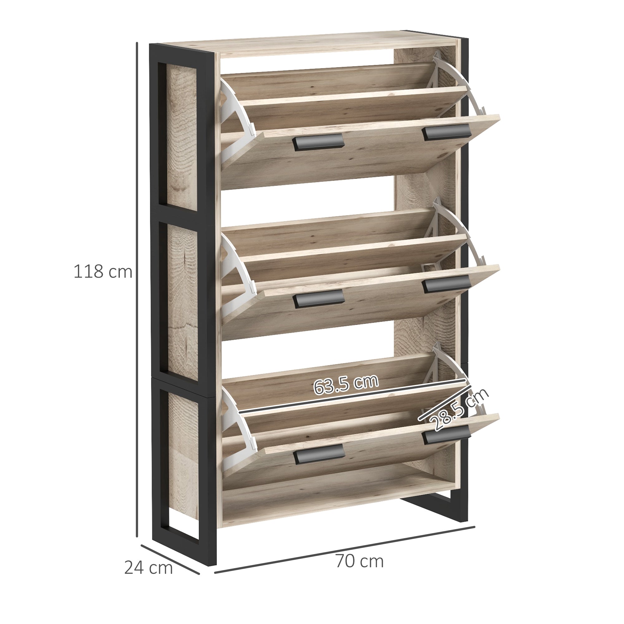 HOMCOM Shoe Storage Cabinet with 3 Flip Drawers Adjustable Shelf 18 Pairs Narrow Shoe Cupboard for Entryway Natural Wood-effect 