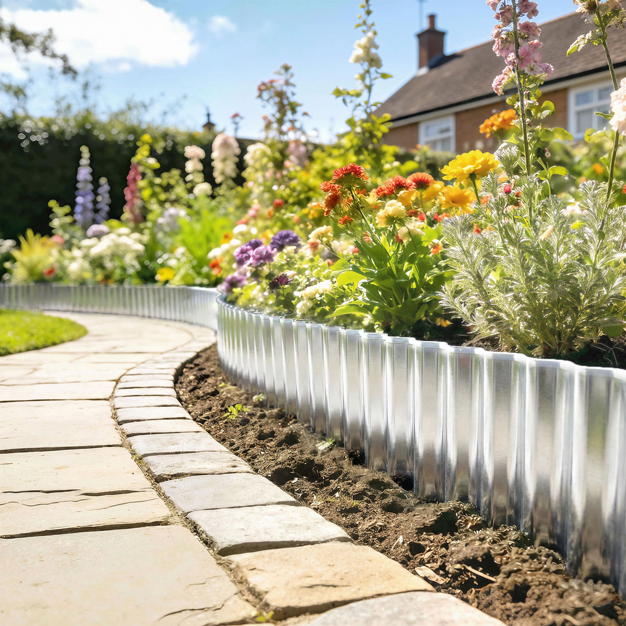 Outsunny Metal Garden Edging Border, 8 in x 21.3 ft Corrugated Heavy Duty Galvanised Steel Lawn Edging, Silver Tone 