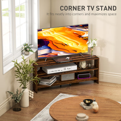 HOMCOM Corner TV Stand with 2 Open Shelves for 47 Inch TV - Rustic Brown 
