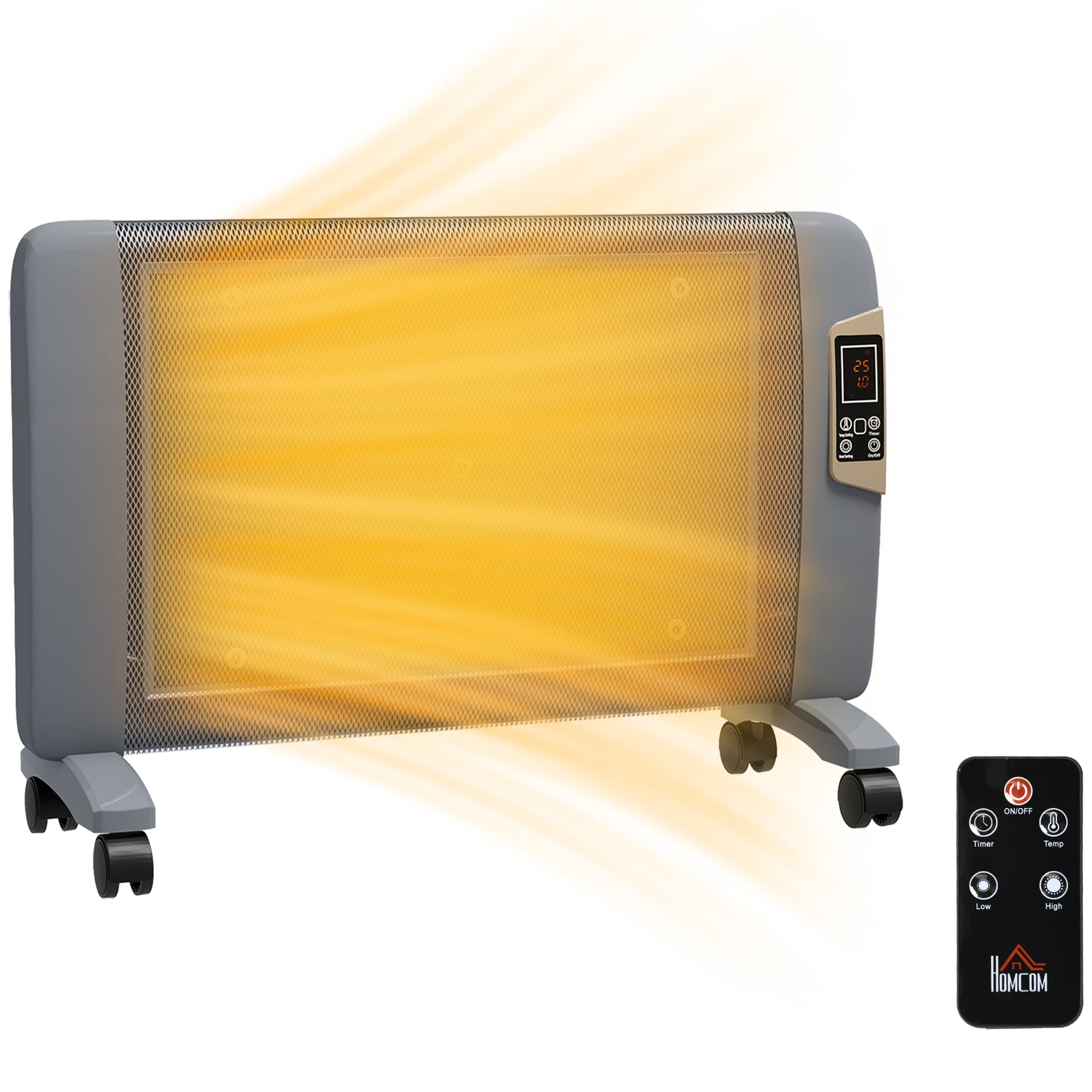 HOMCOM Mica Electric Space Heater, Portable Heater for Home with 2 Heat Settings, Living Room, Study, Garage, Adjustable Temperature 18-30\'c2\'b0C, 1000W/2000W, Grey